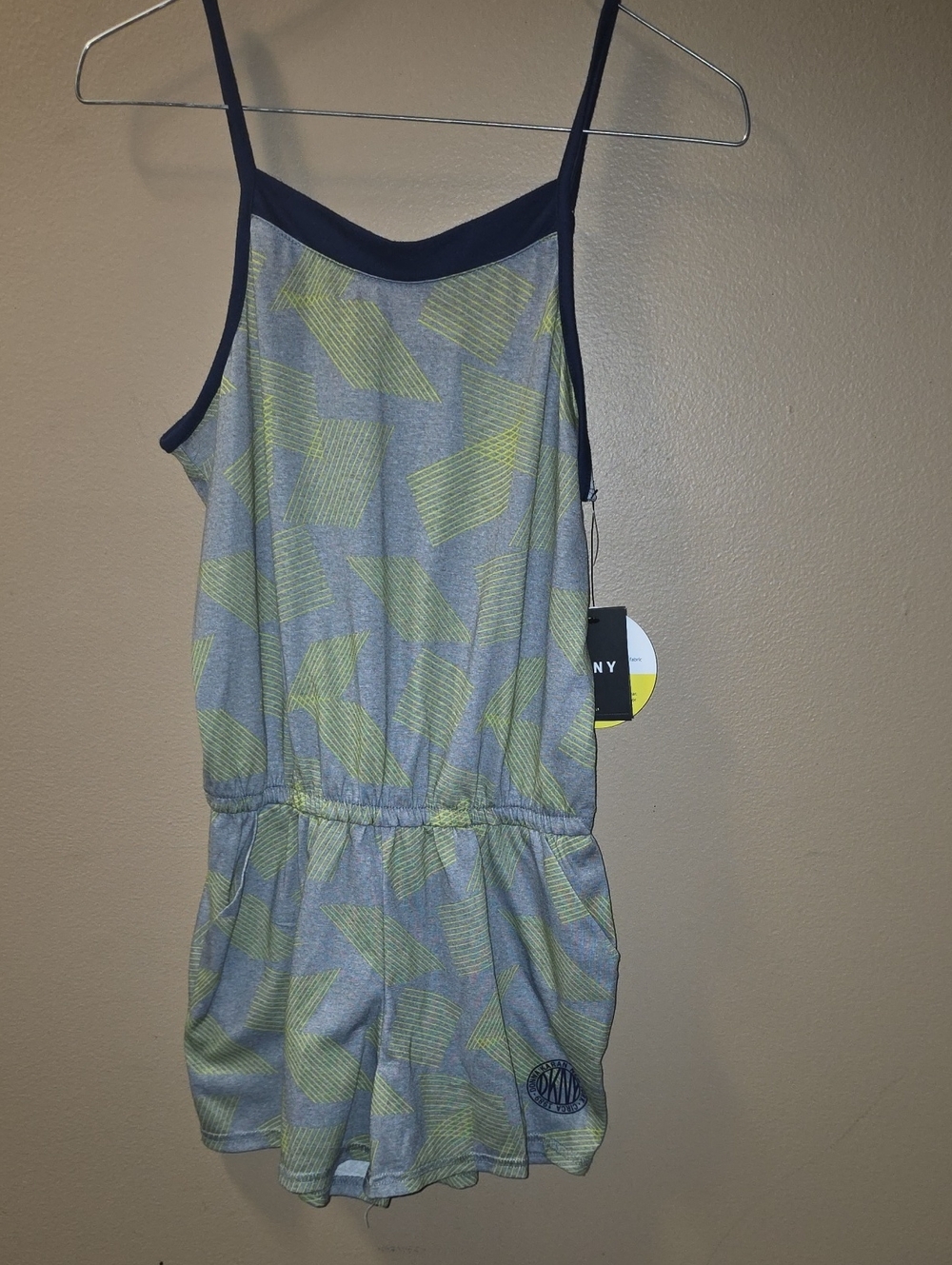 DKNY Girls' Grey & Lime Geometric Romper